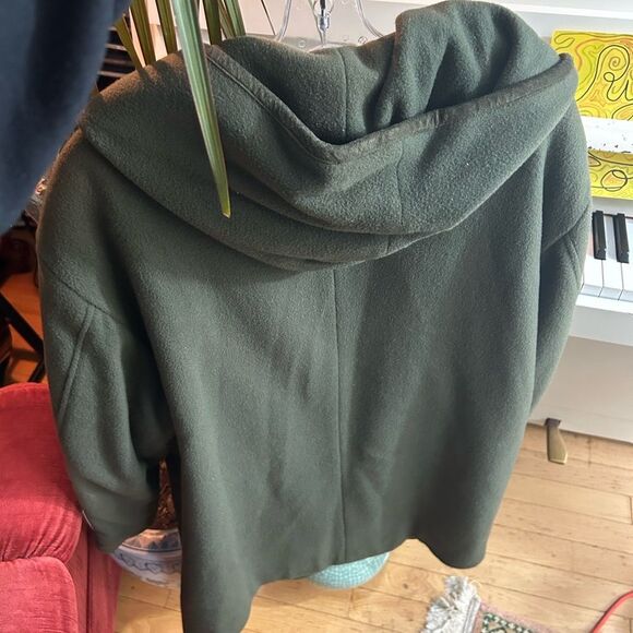 Vintage Y2K 2000s Jacob Olive Hooded Wool Trench Coat L - Picture 12 of 14